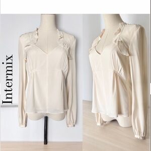 Intermix Cream Silk Blouse with Ruffle Detail Size 2
